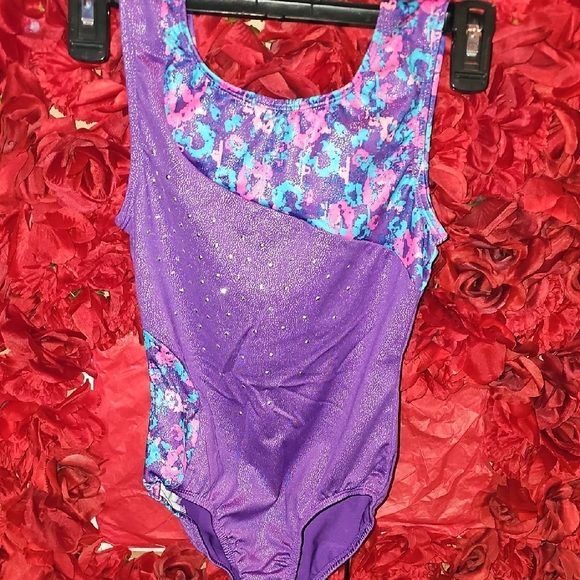 Freestyle Danskin Purple and Blue Patterned Leotard Size 10/12 - Picture 1 of 5